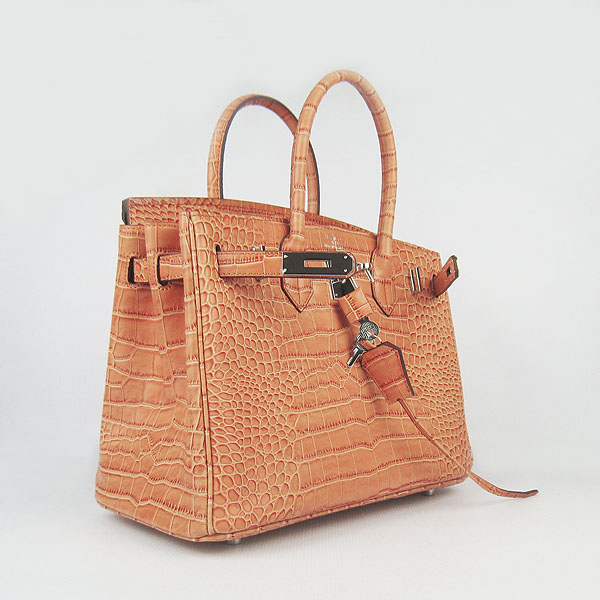 Replica Hermes Birkin 30CM Crocodile Veins Bag Orange 6088 On Sale - Click Image to Close